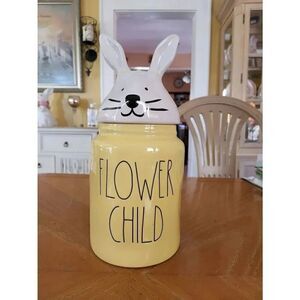 Rae Dunn FLOWER CHILD bunny Easter cookie jar